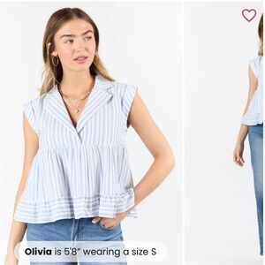 Blue Striped Babydoll Collared Tank